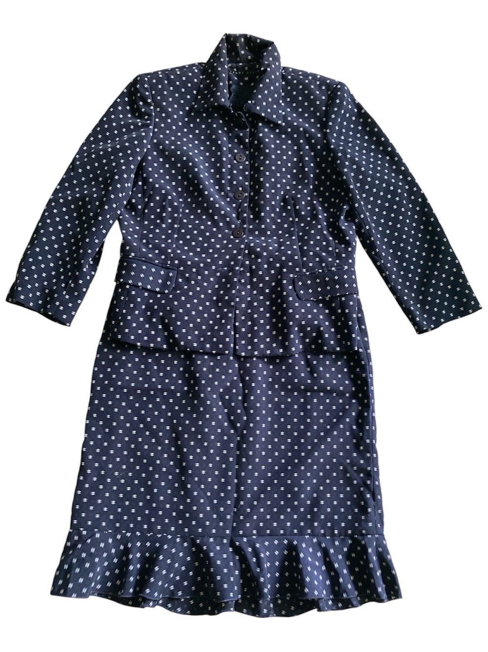 PERRY ELLIS Lady Day Suit Blue Print Sz 12 Vintage